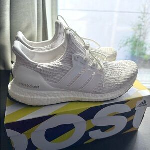 adidas White Ultra Boost Knit Running Sneakers